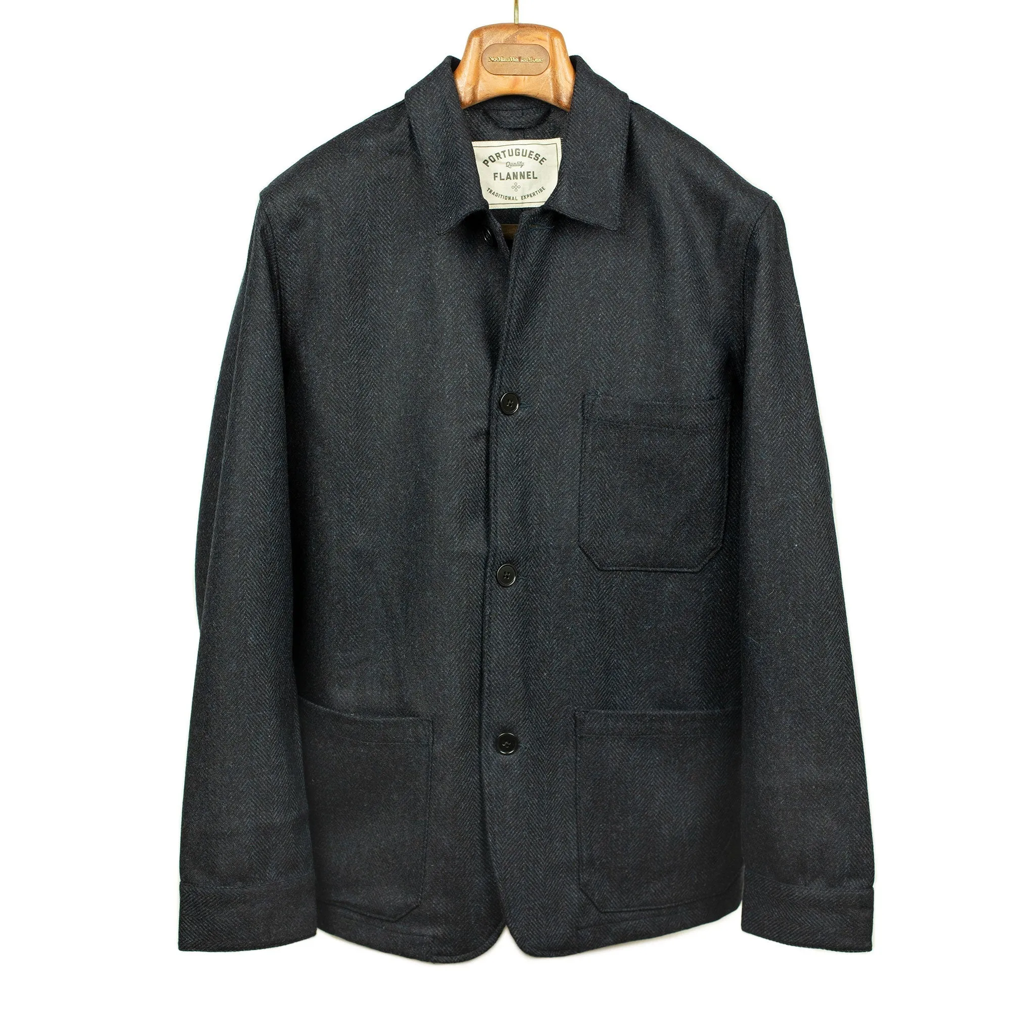 Labura chore coat  in navy herringbone brushed wool