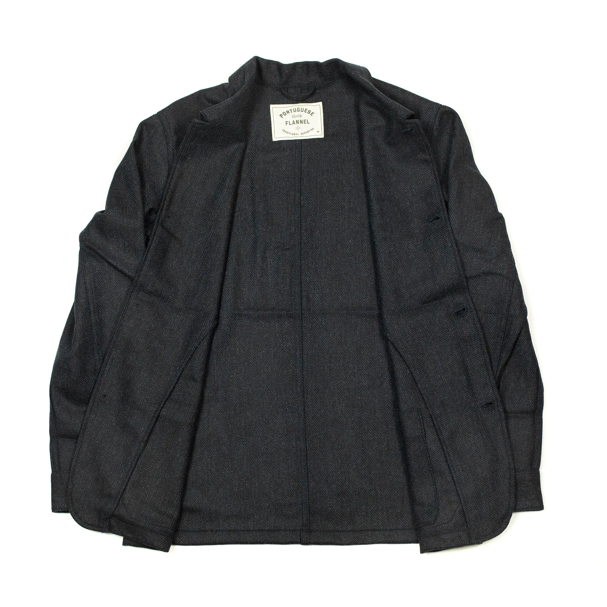 Labura chore coat  in navy herringbone brushed wool