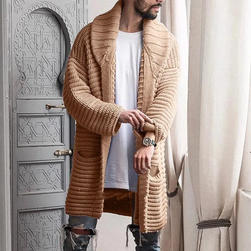 Lapel Mid Length Knit Sweater Jacket