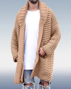 Lapel Mid Length Knit Sweater Jacket