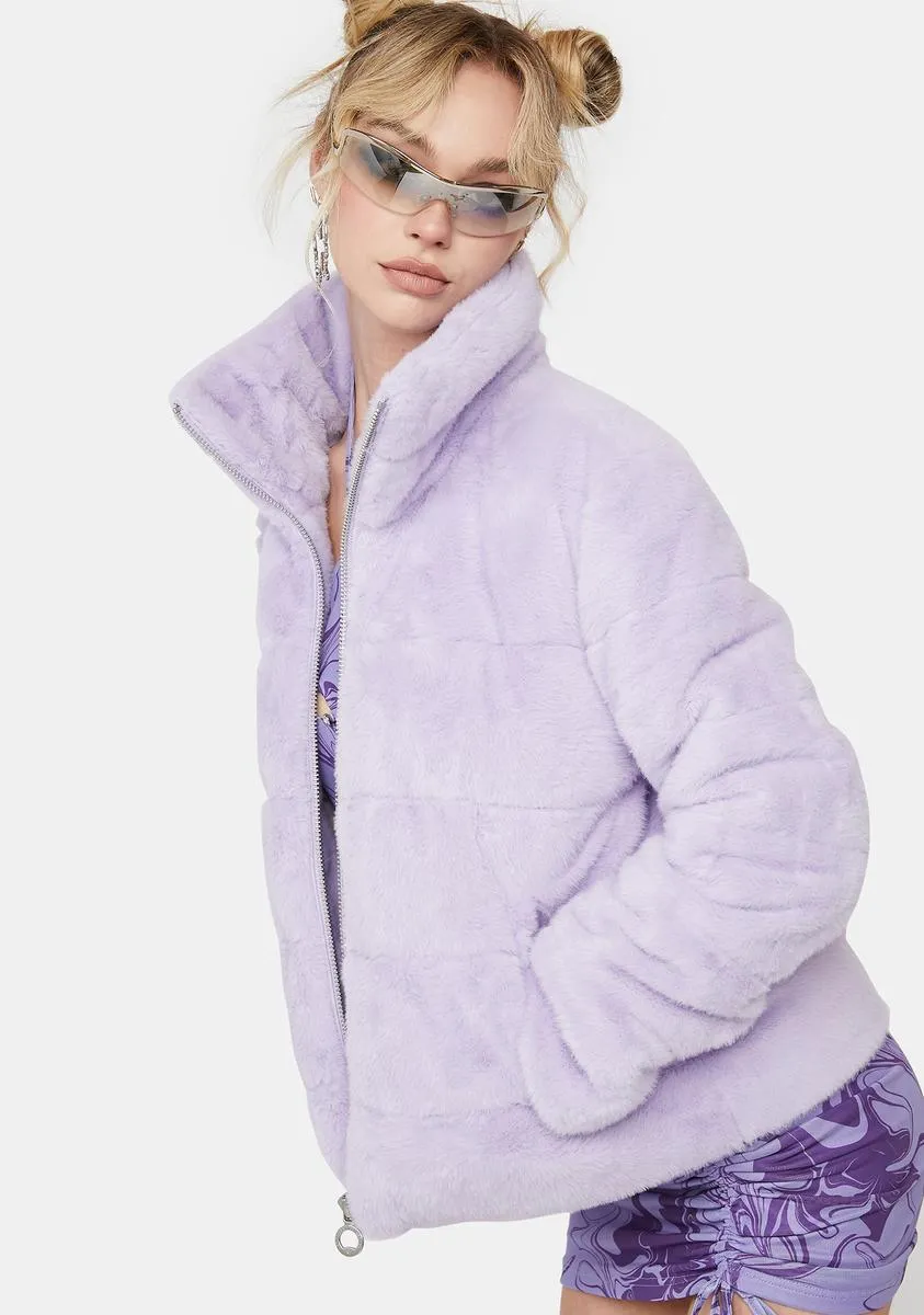 Lavender Marina Faux Fur Puffer Jacket