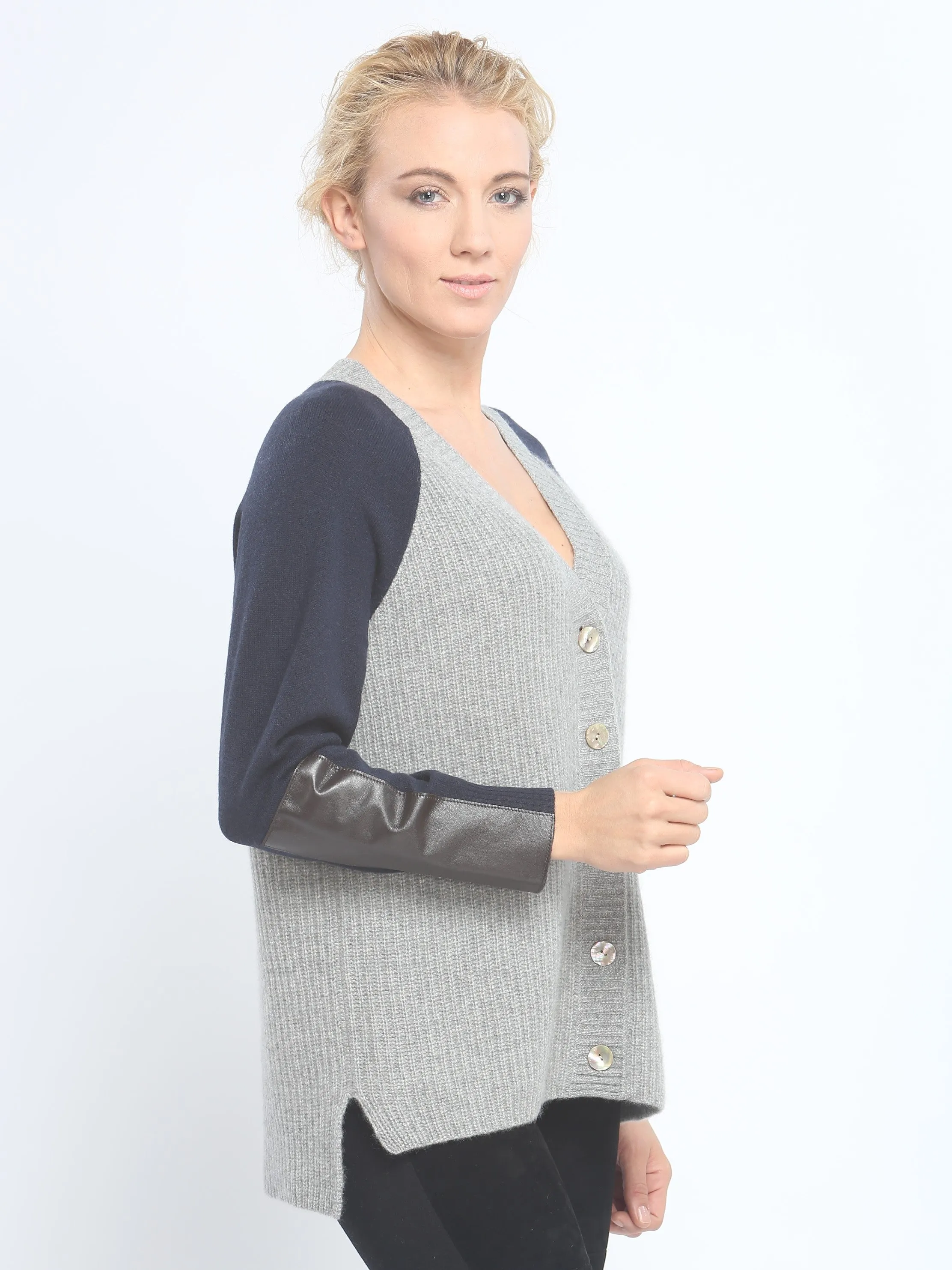 Leather Cuff 2 Tone Cardigan