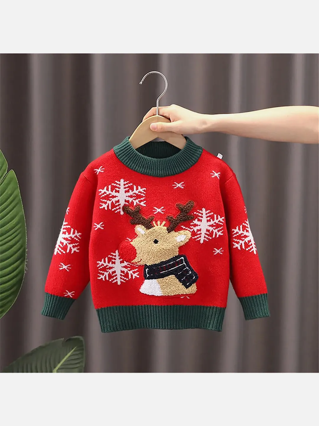 Little Surprise Box Red Flakes Reindeer Warmer Cardigan & Christmas Sweater for Kids-2-3Y