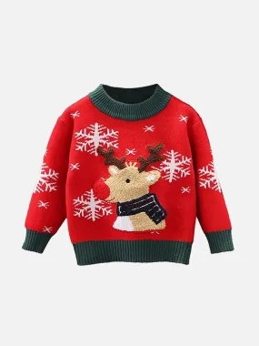 Little Surprise Box Red Flakes Reindeer Warmer Cardigan & Christmas Sweater for Kids-2-3Y