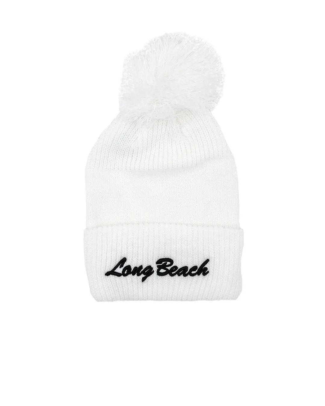 Long Beach White Giant Pom Beanie