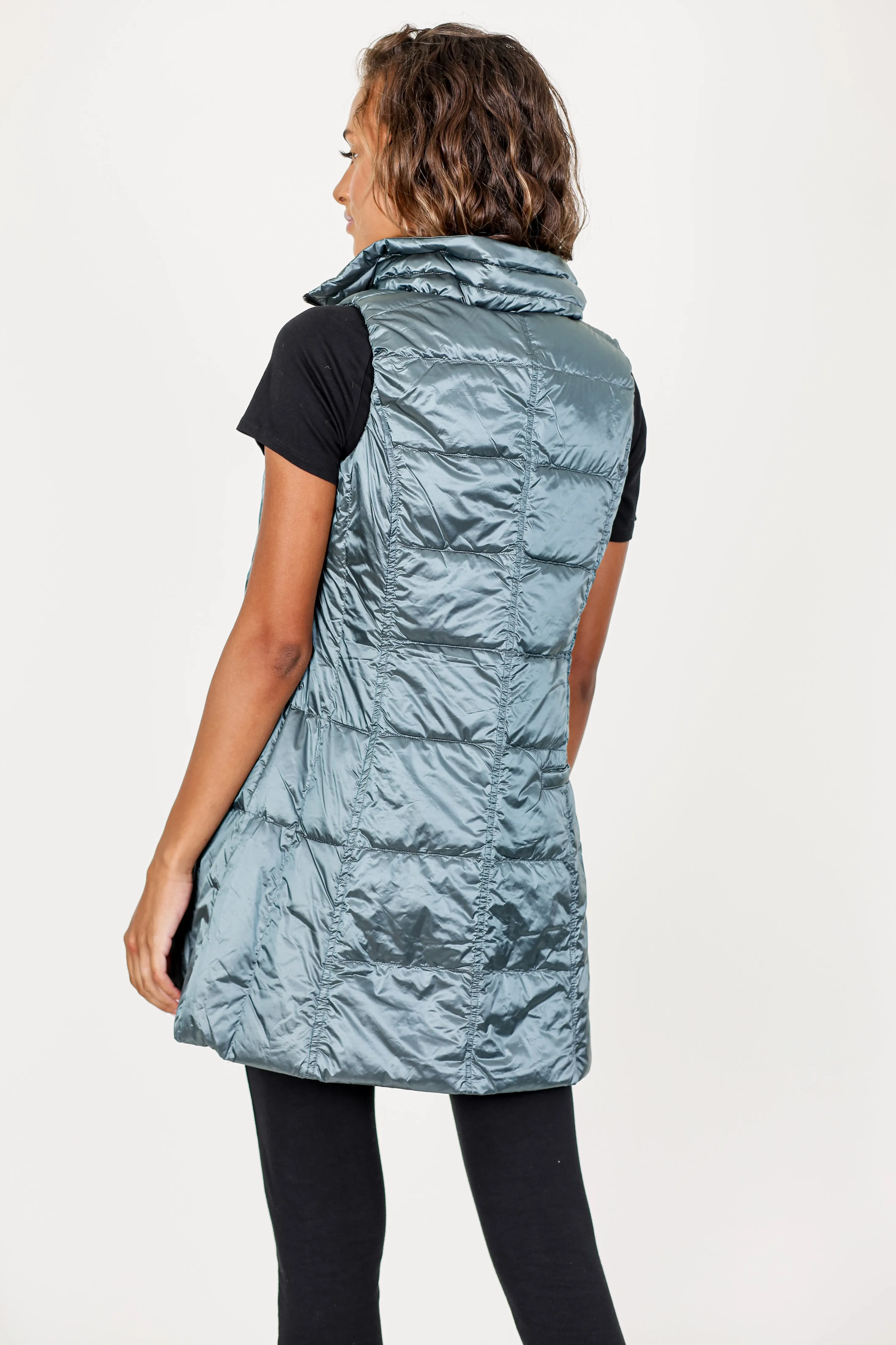 Long Metallic Down Vest