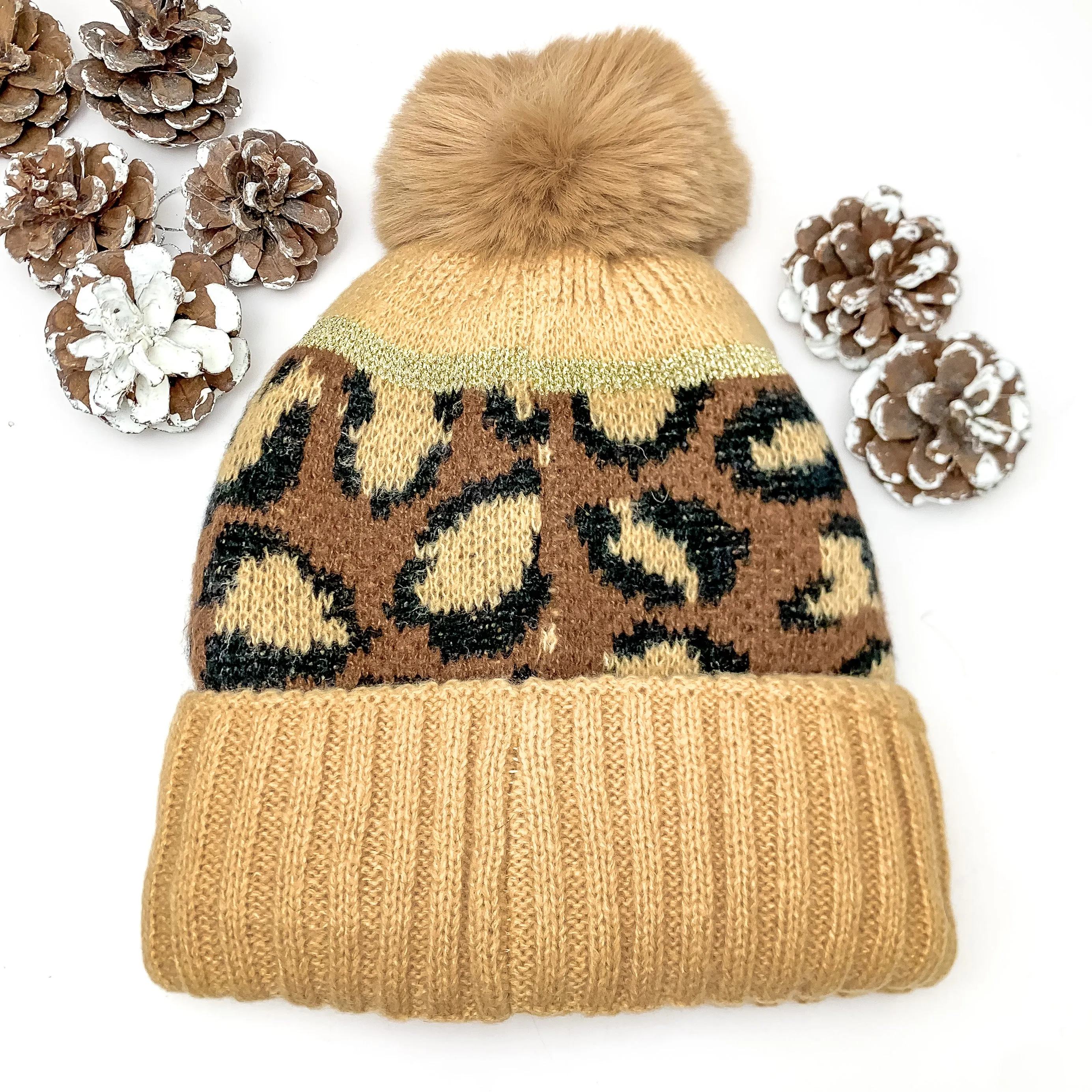 Lucky Leopard Beanie in Dark Brown and Beige