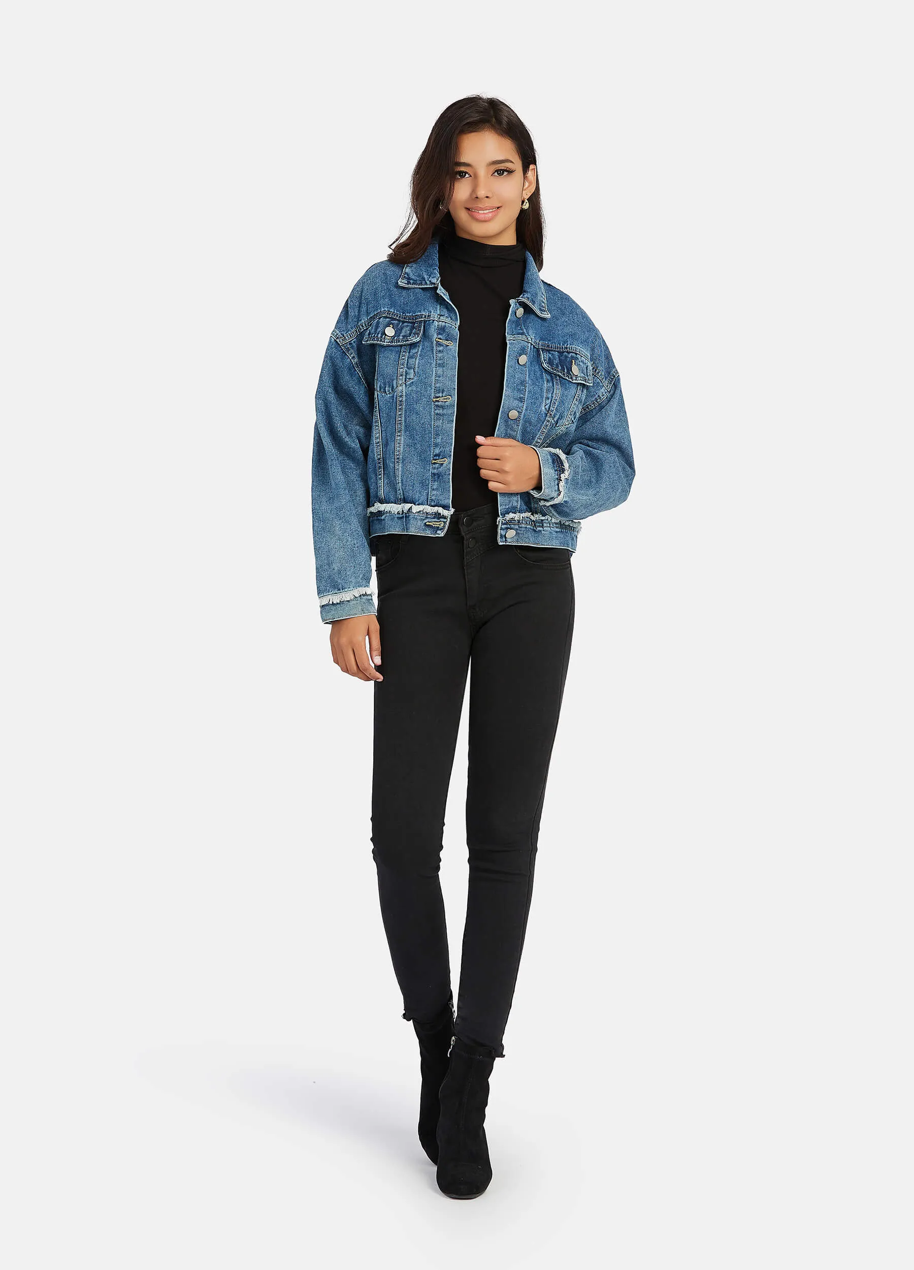 MECALA Women's Fall Drop Shoulder Denim Jacket with Pockets