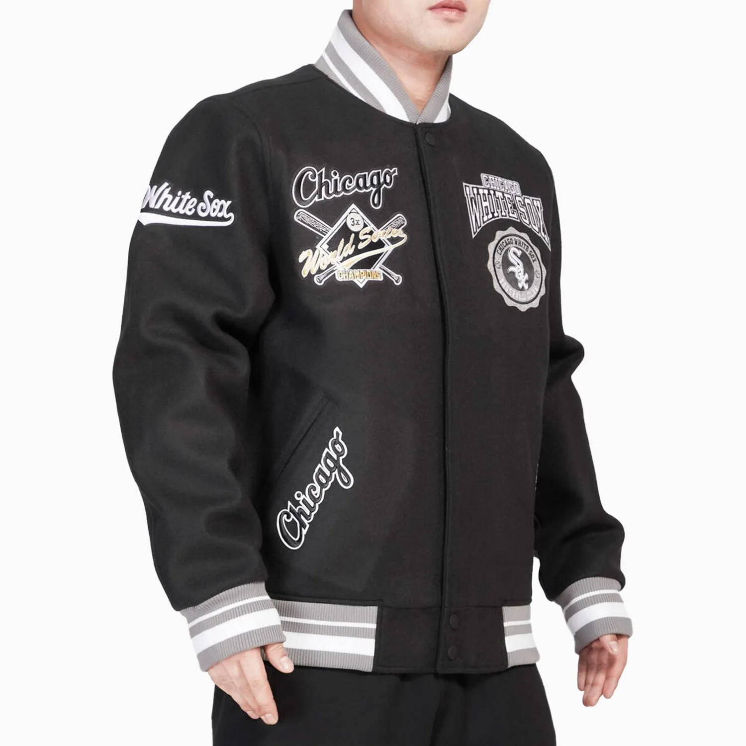 Men's Chicago White Sox MLB Crest Emblem Rib Wool Varsity Jacket