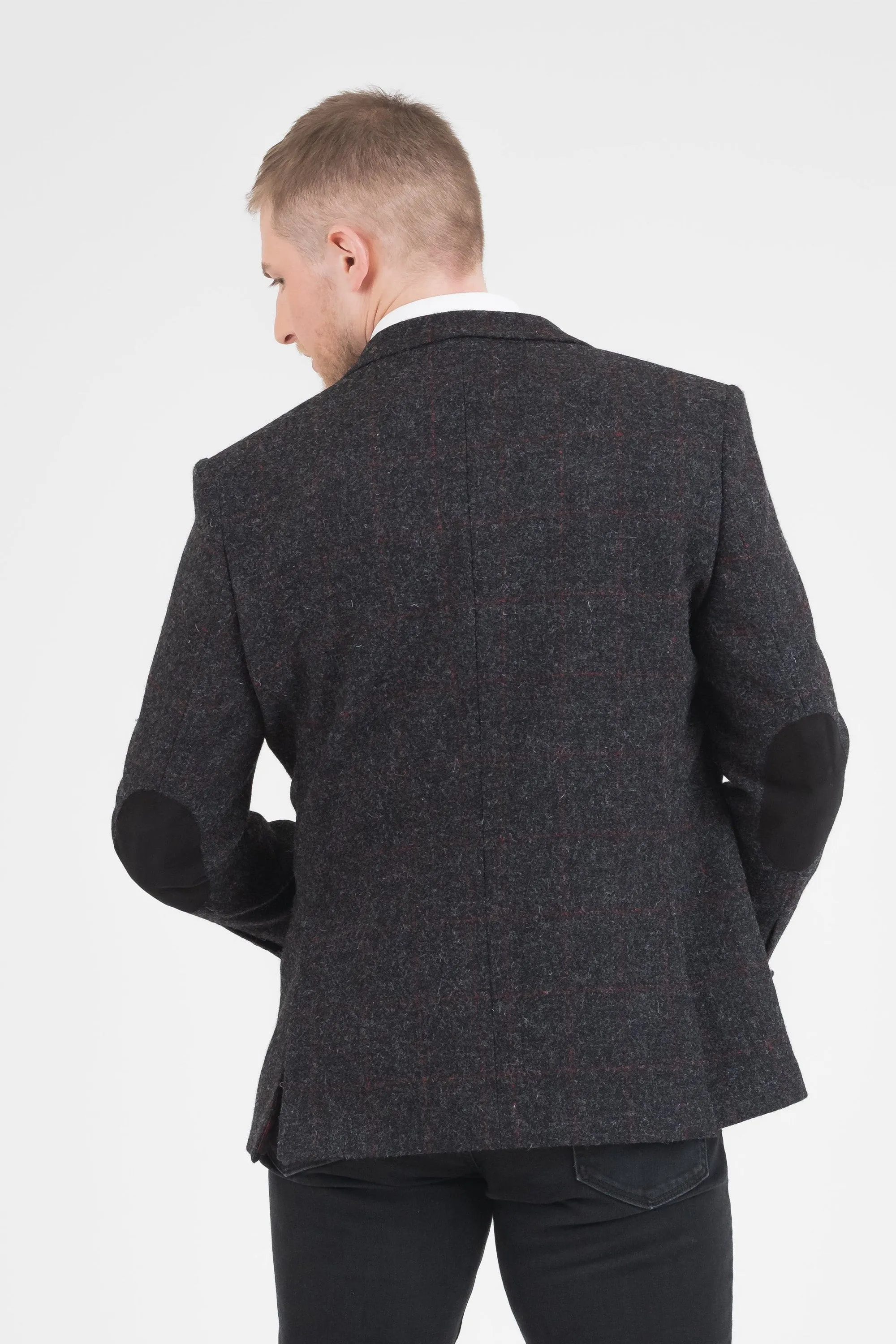 Men's Harris Tweed Patrick Jacket - Charcoal Red Check