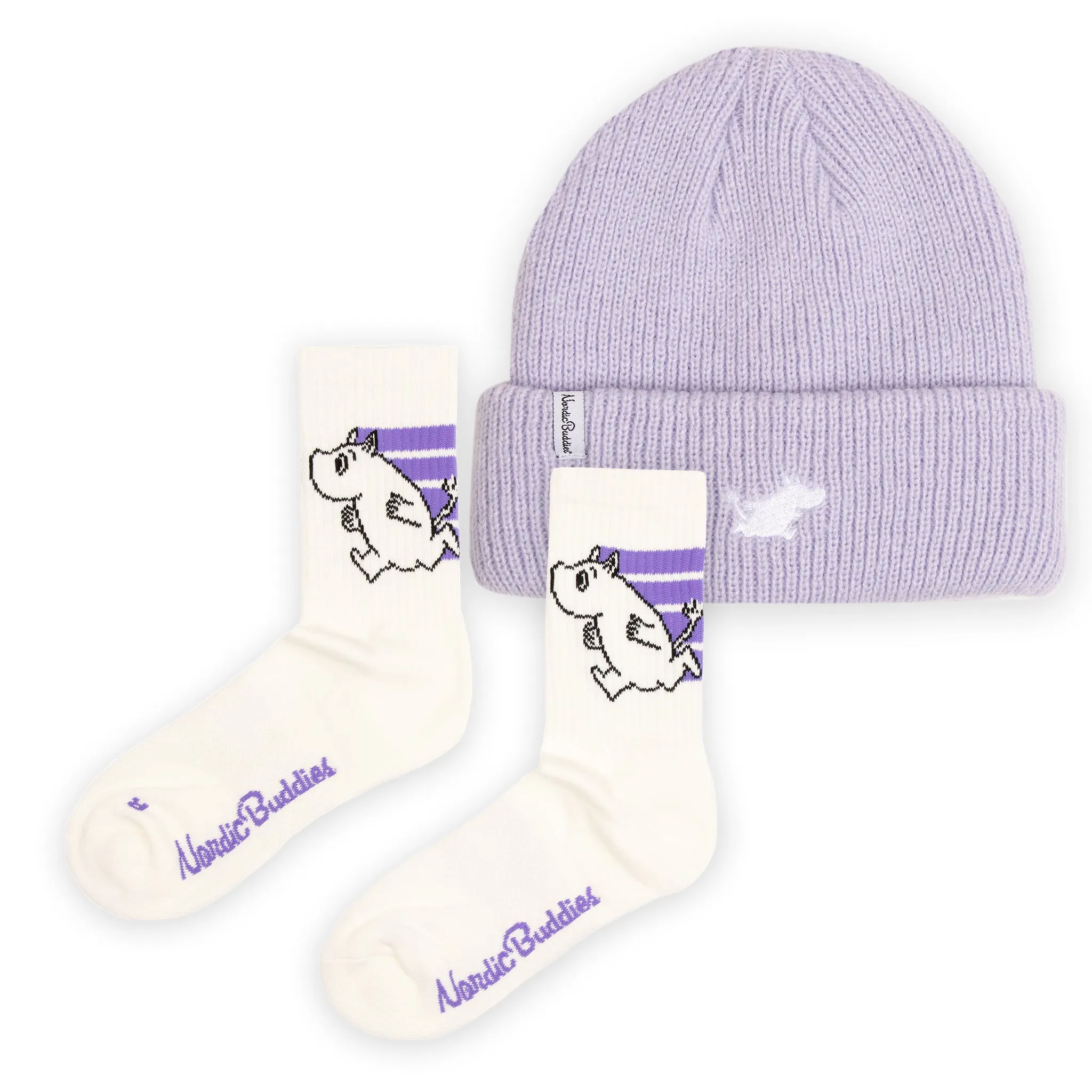 Moomintroll Active Socks and Beanie Combo - Lilac & White