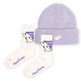 Moomintroll Active Socks and Beanie Combo - Lilac & White