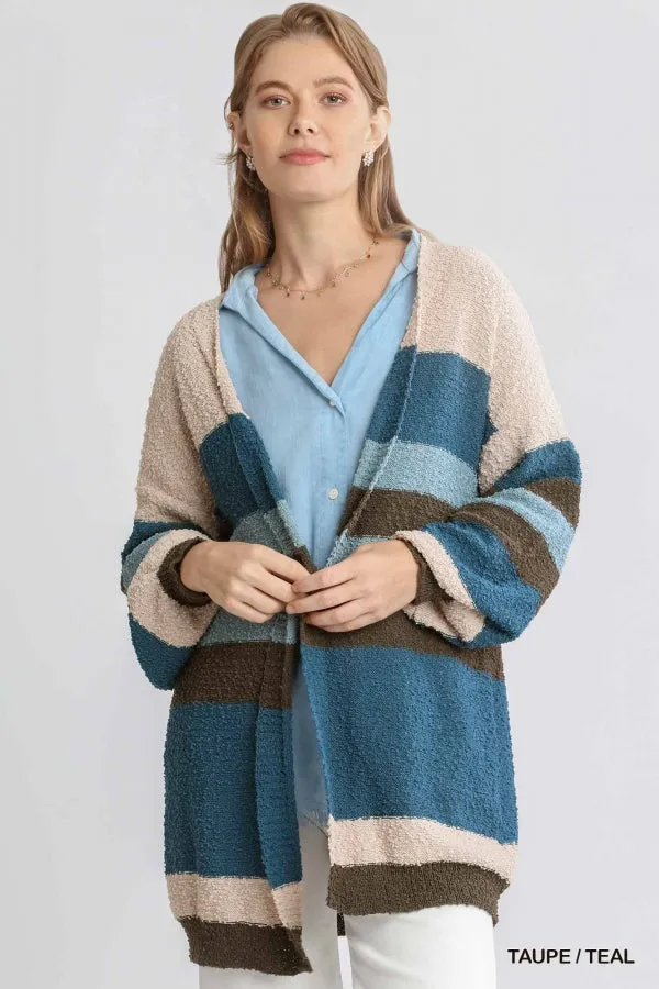 Multicolored Striped Cardigan - blue/taupe