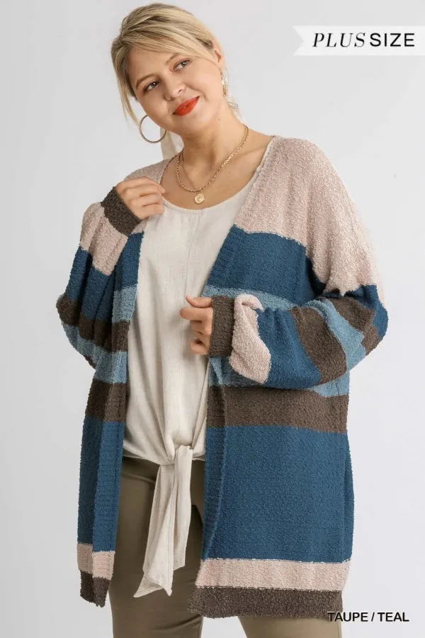 Multicolored Striped Cardigan - blue/taupe