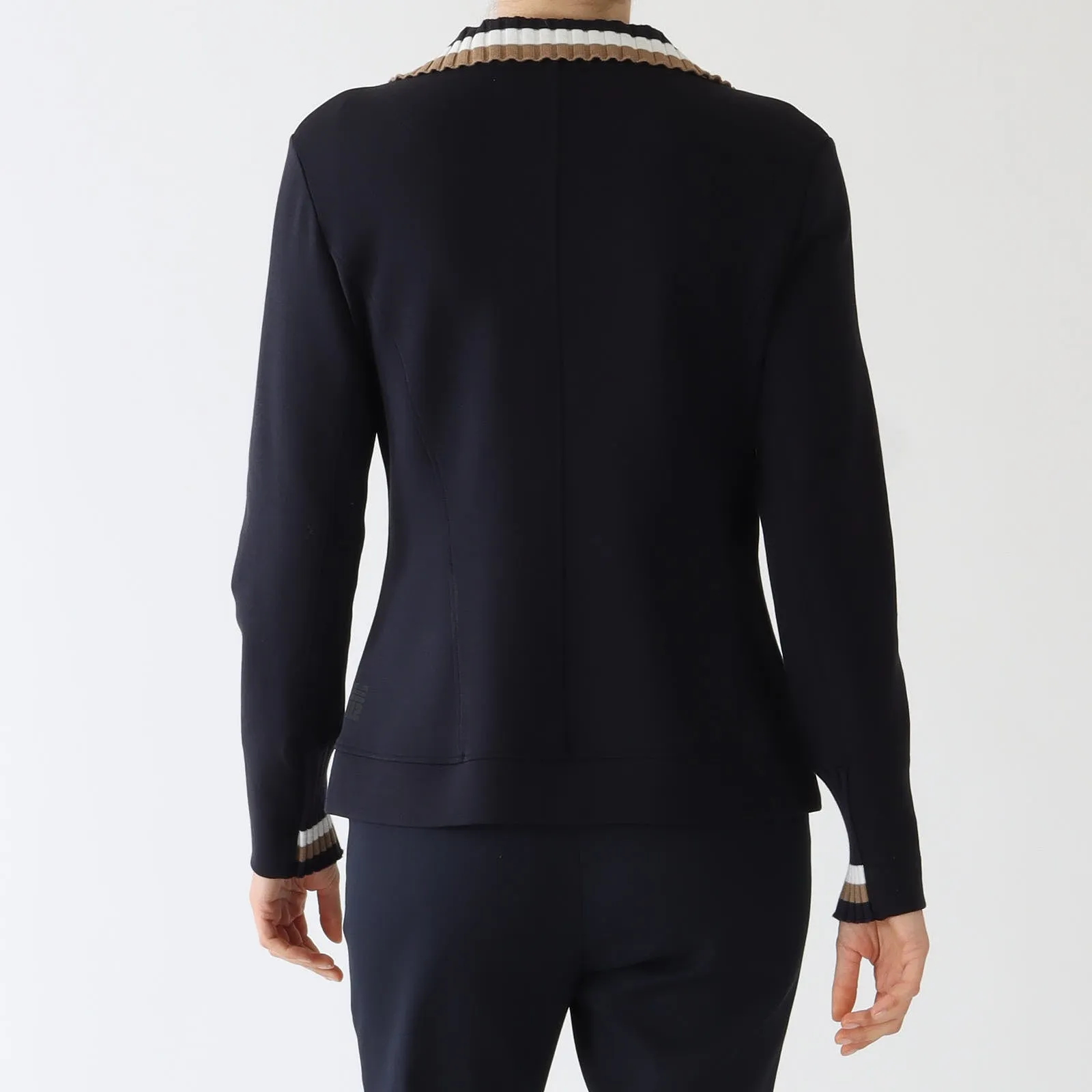 Navy Sports Knit Trim Jersey Blazer