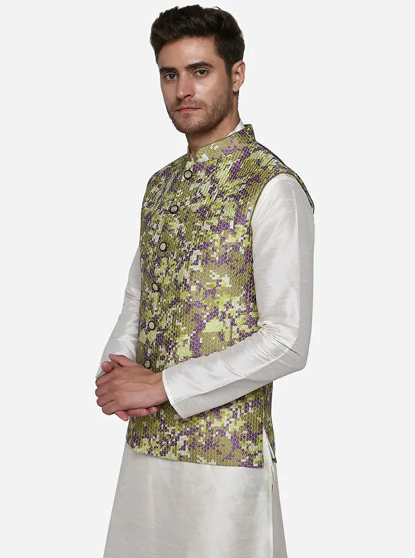 Olive Green & Purple Bandhgala Jacket | Siddhesh Chauhan