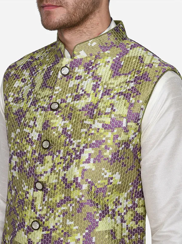 Olive Green & Purple Bandhgala Jacket | Siddhesh Chauhan