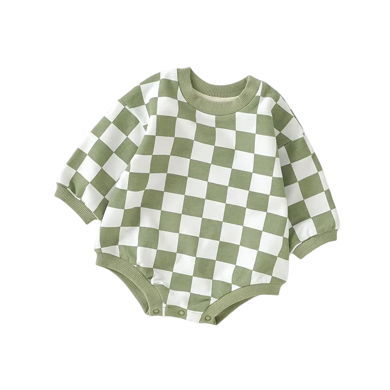 Organic Cotton Checkered Long Sleeve Baby Bodysuit