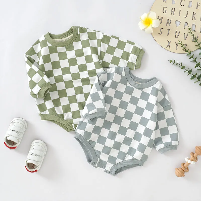 Organic Cotton Checkered Long Sleeve Baby Bodysuit