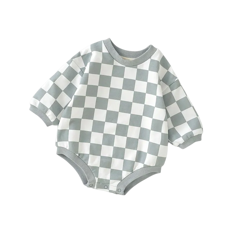 Organic Cotton Checkered Long Sleeve Baby Bodysuit