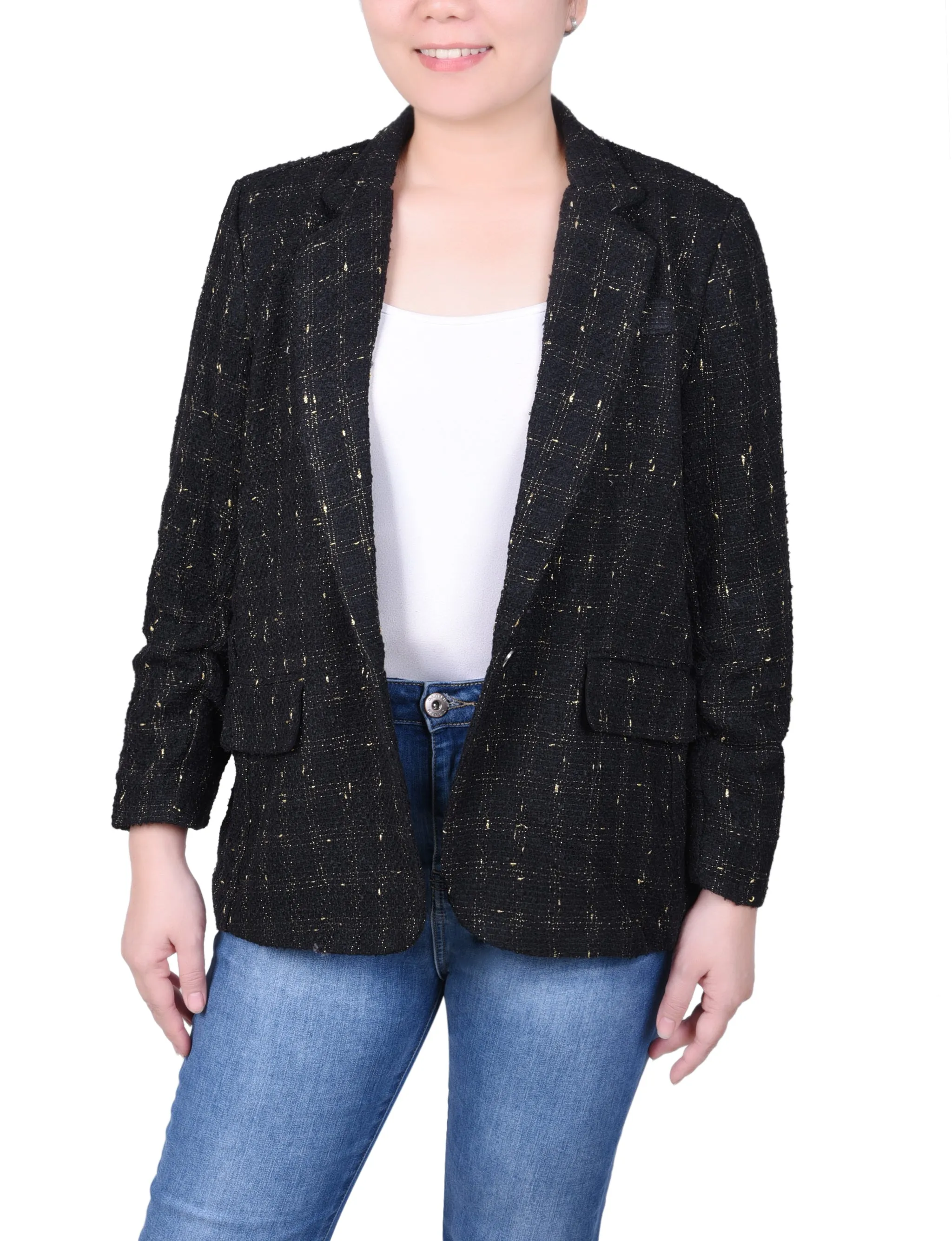 Petite Long Sleeve Tweed Jacket