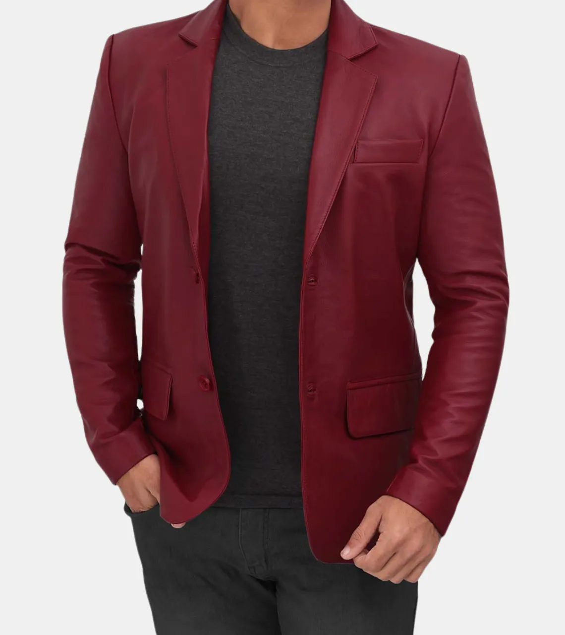 Pierce Men's Plum Red Leather Blazer