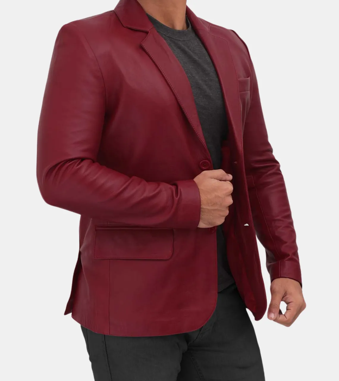 Pierce Men's Plum Red Leather Blazer