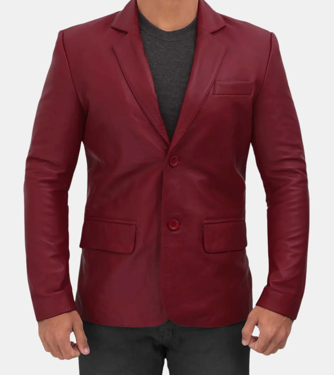 Pierce Men's Plum Red Leather Blazer