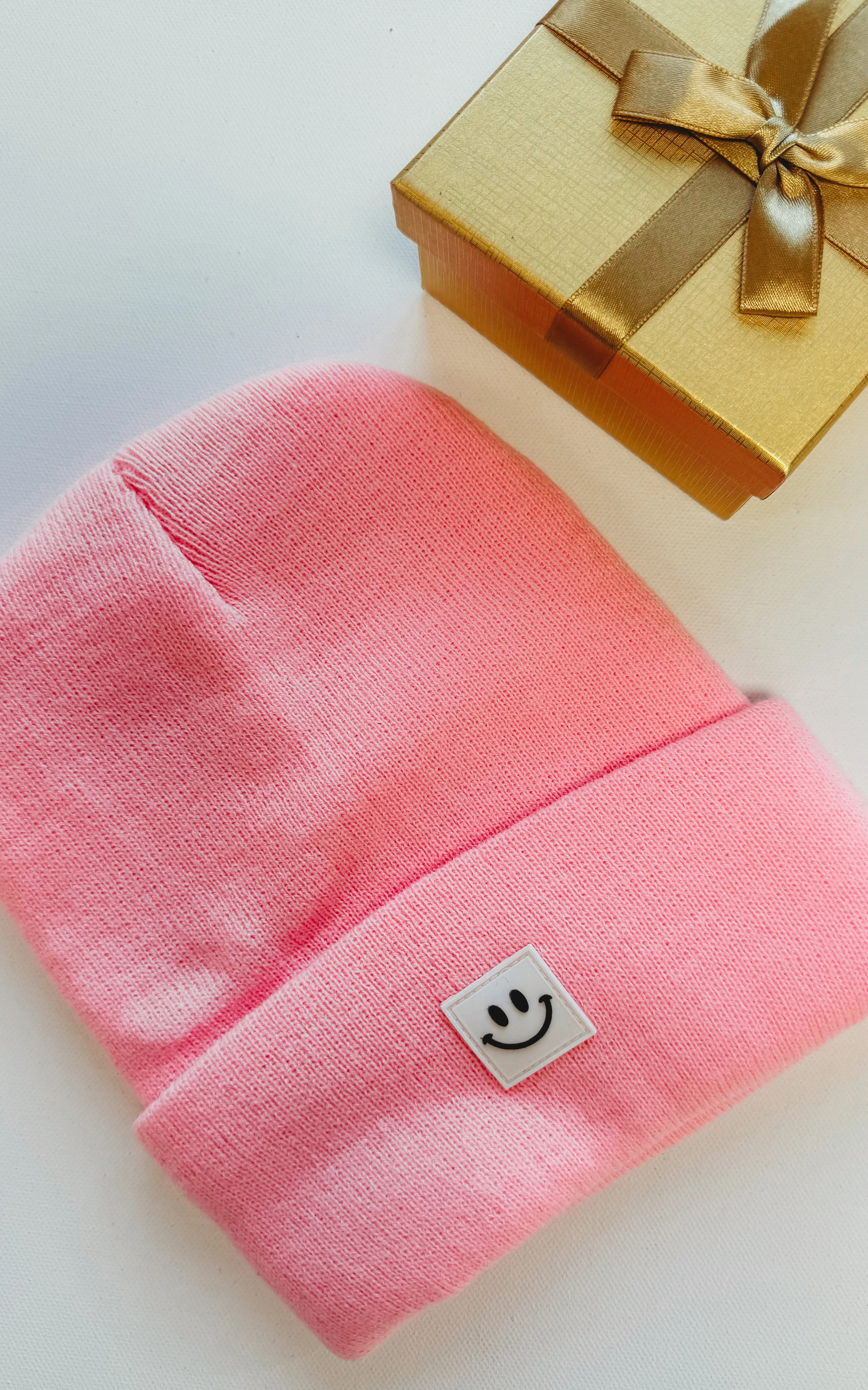 Pink Smiley Face Patch Beanie