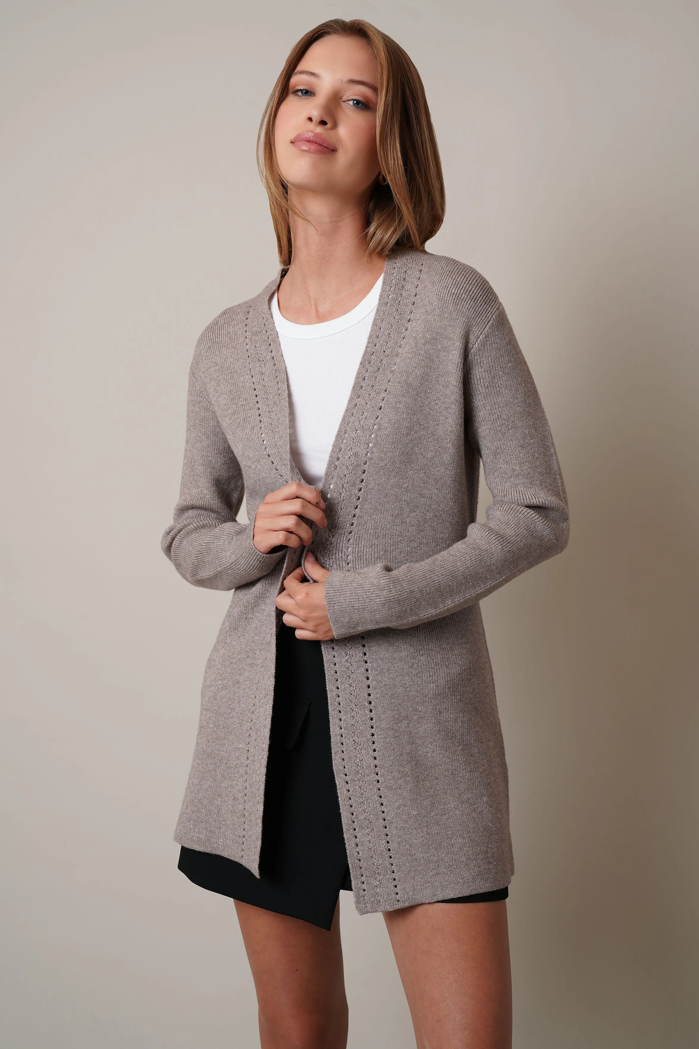 Pointelle Open Cardigan