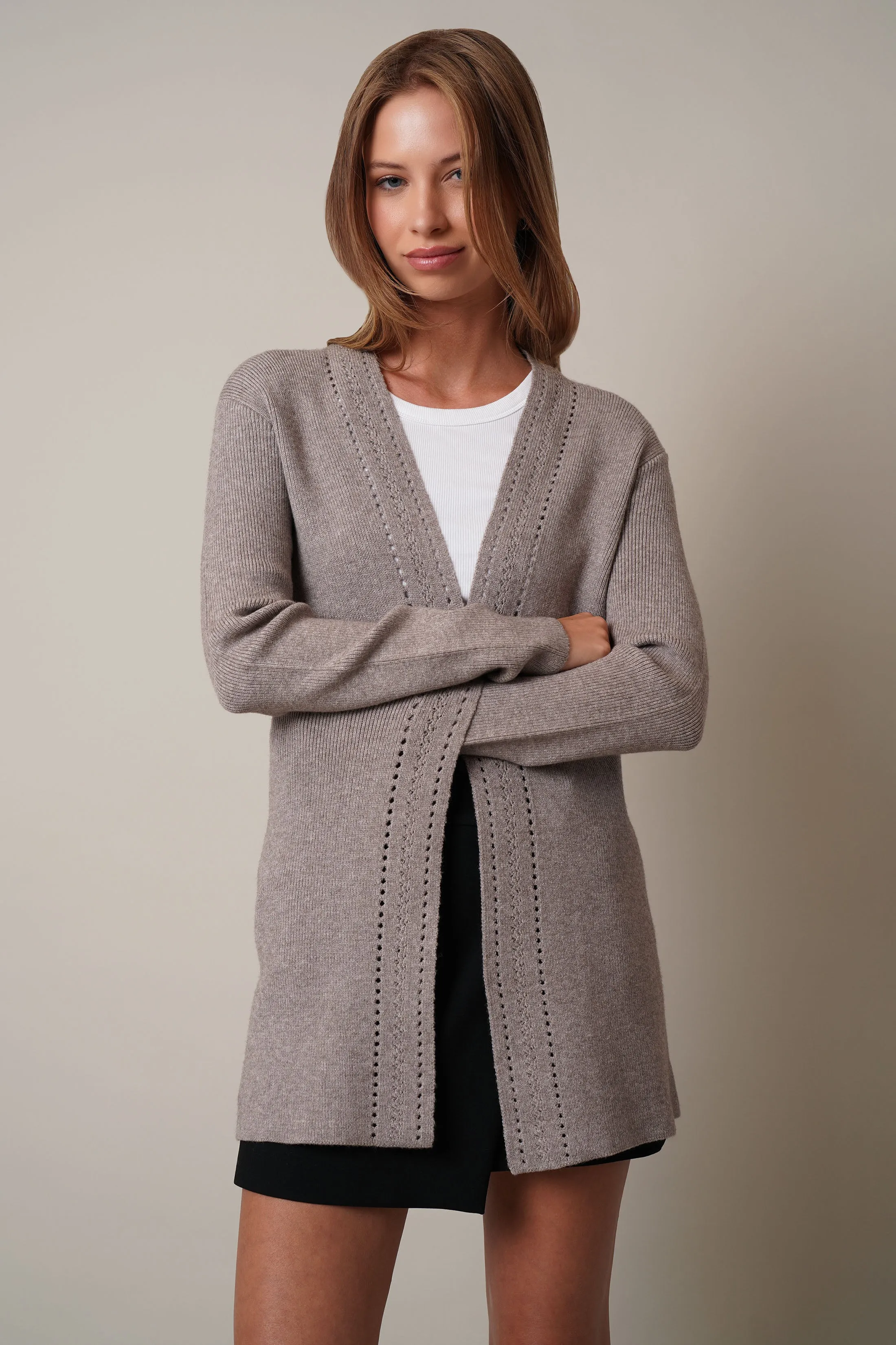 Pointelle Open Cardigan