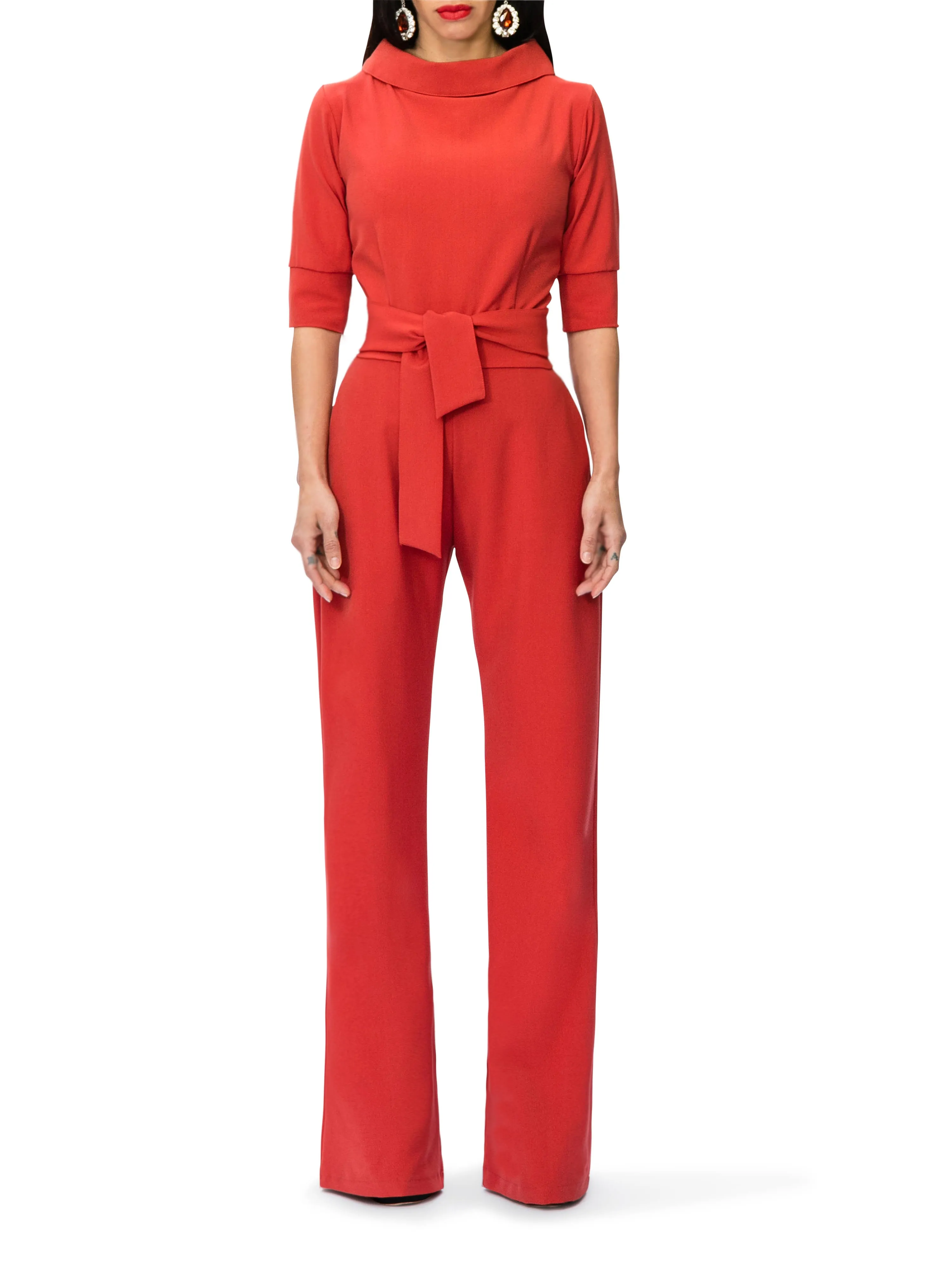 "Audrey" Rust Folded Collar Jumpsuit