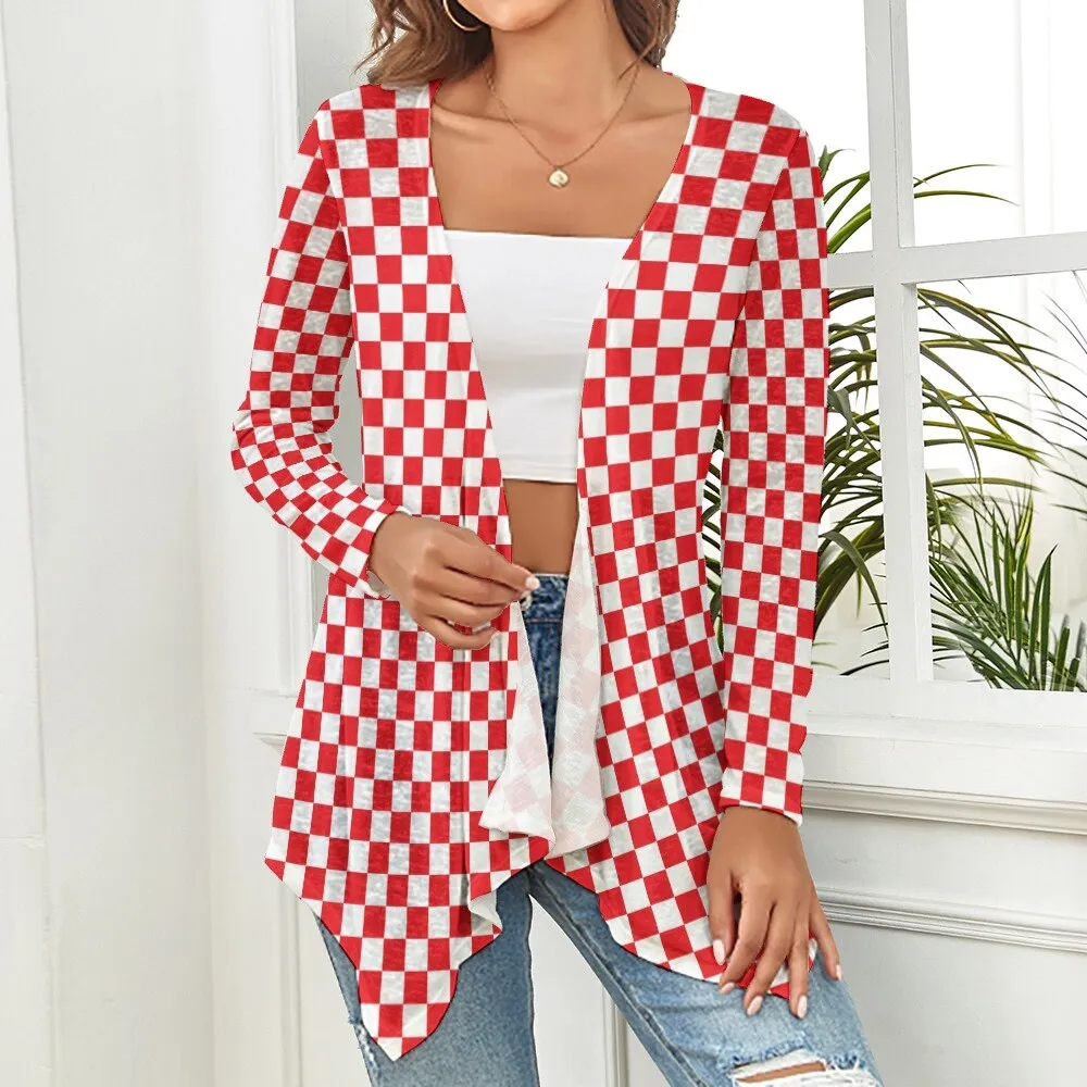 Red Checker Knit Cardigan, Retro Cardigan, Checker Cardigan Sweater, Red and White Checker Cardigan Jacket, Vintage Style Cardigan