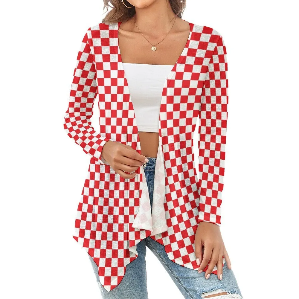 Red Checker Knit Cardigan, Retro Cardigan, Checker Cardigan Sweater, Red and White Checker Cardigan Jacket, Vintage Style Cardigan