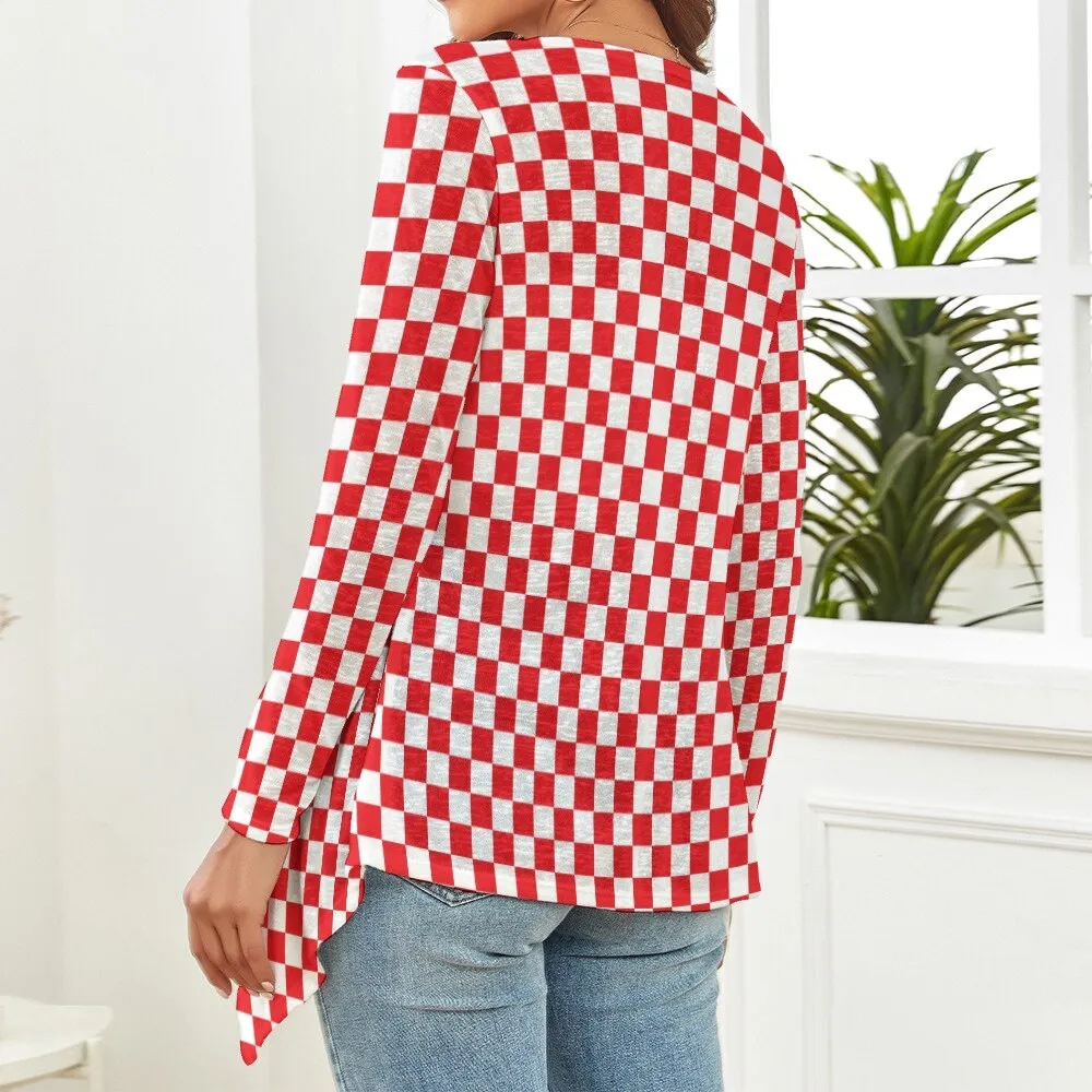 Red Checker Knit Cardigan, Retro Cardigan, Checker Cardigan Sweater, Red and White Checker Cardigan Jacket, Vintage Style Cardigan