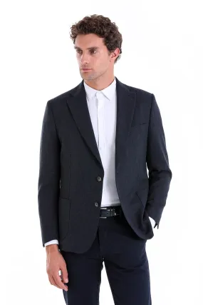 Regular Fit Navy Notch Lapel Casual Blazer