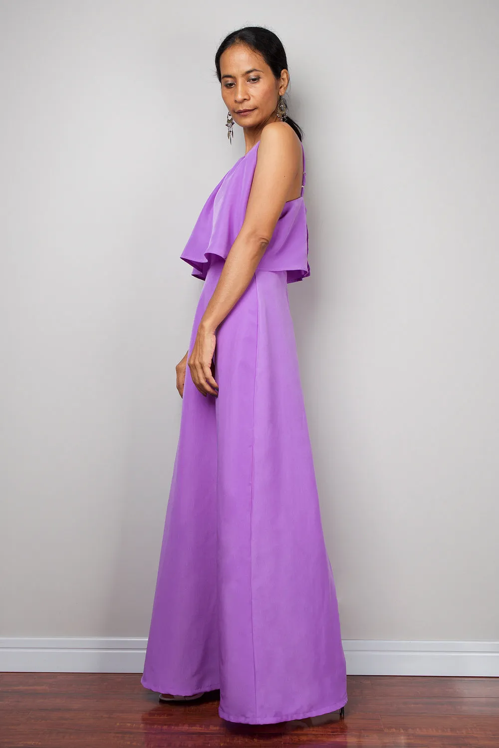 Ruffle dress, Halter Dress, Purple bridesmaid dress, Summer Dress