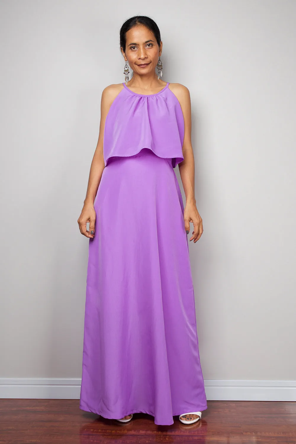 Ruffle dress, Halter Dress, Purple bridesmaid dress, Summer Dress