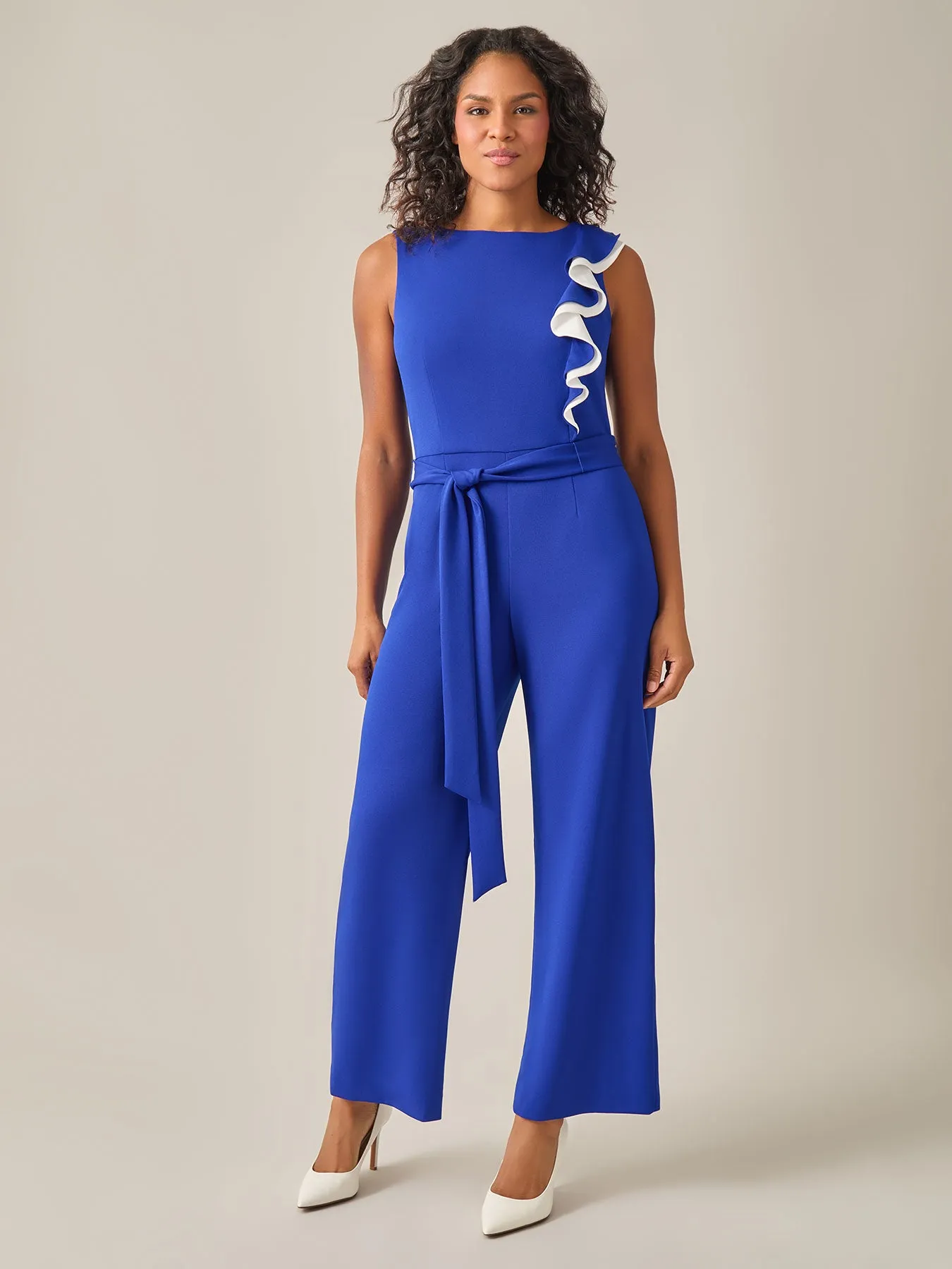 Ruffle Shoulder Jumpsuit, Royal Signature