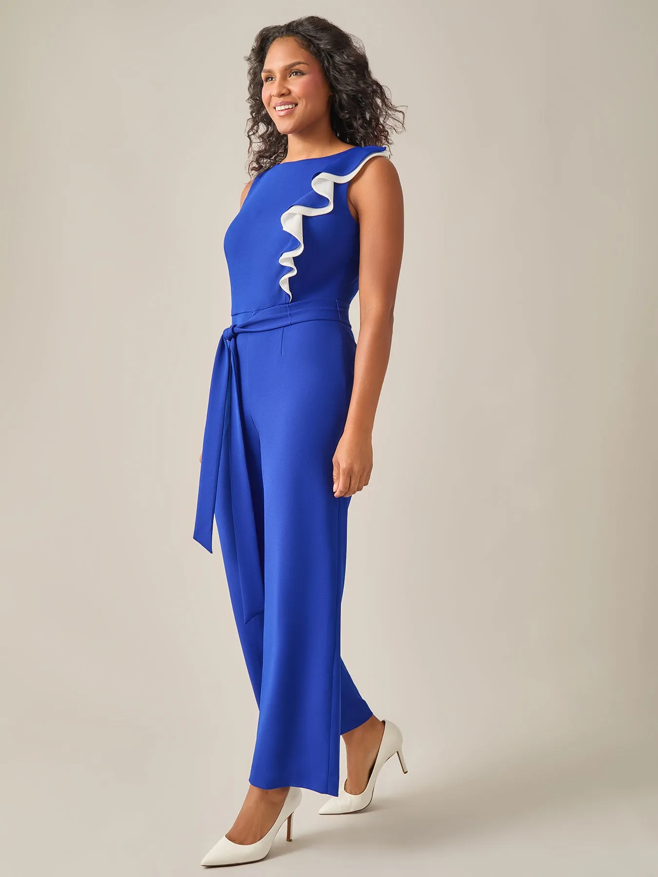 Ruffle Shoulder Jumpsuit, Royal Signature