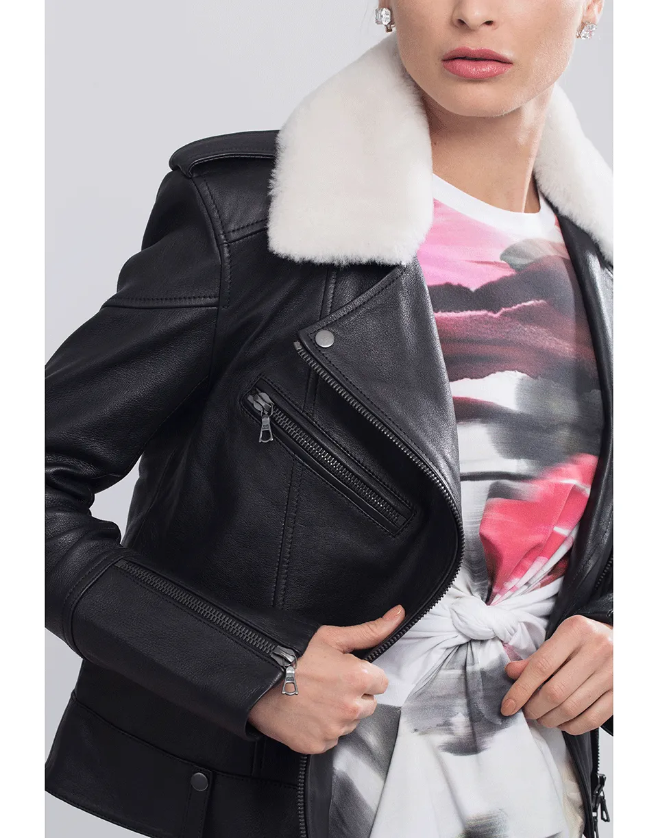 Shearling Collar Biker Jacket