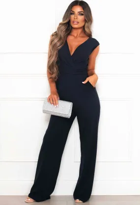 She's Glamorous Navy Sleeveless Wrap Waist Jumpsuit