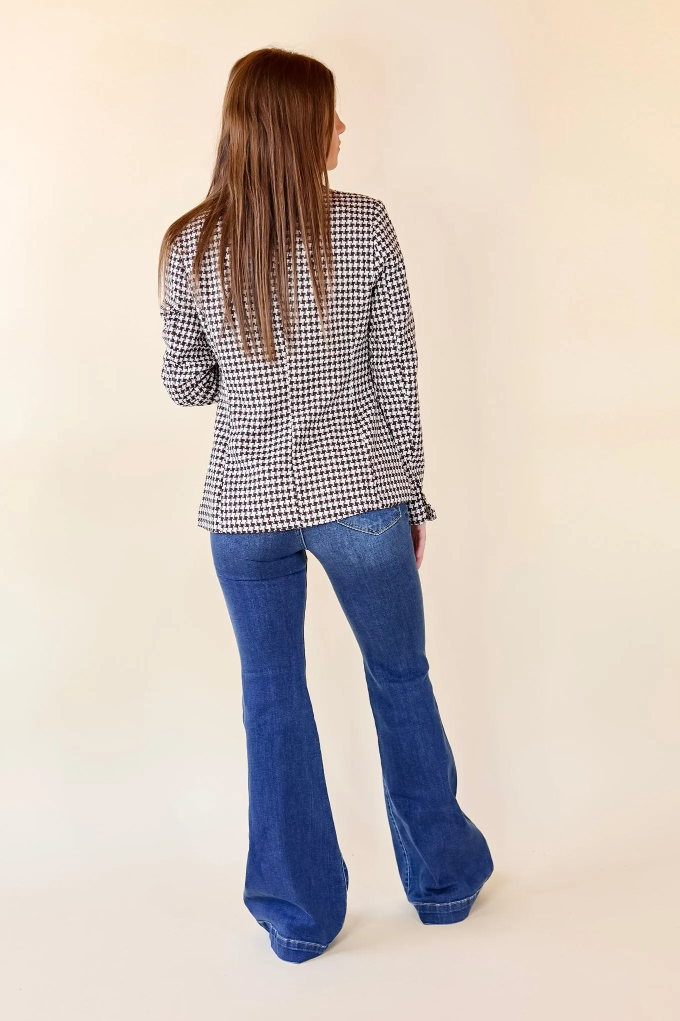 Shot Of Espresso Houndstooth Blazer with Gold Buttons in Brown