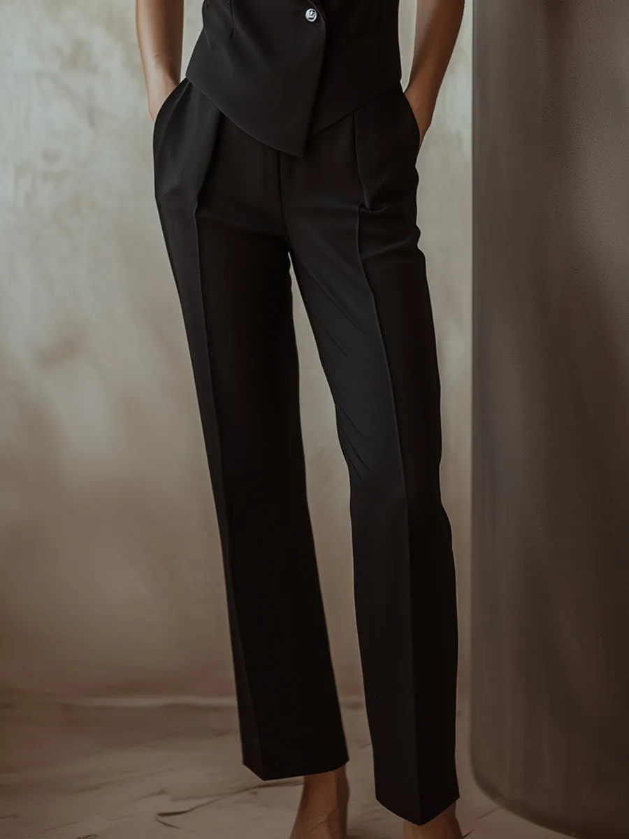 Sleek Black Sleeveless Blazer and Tailored Trousers