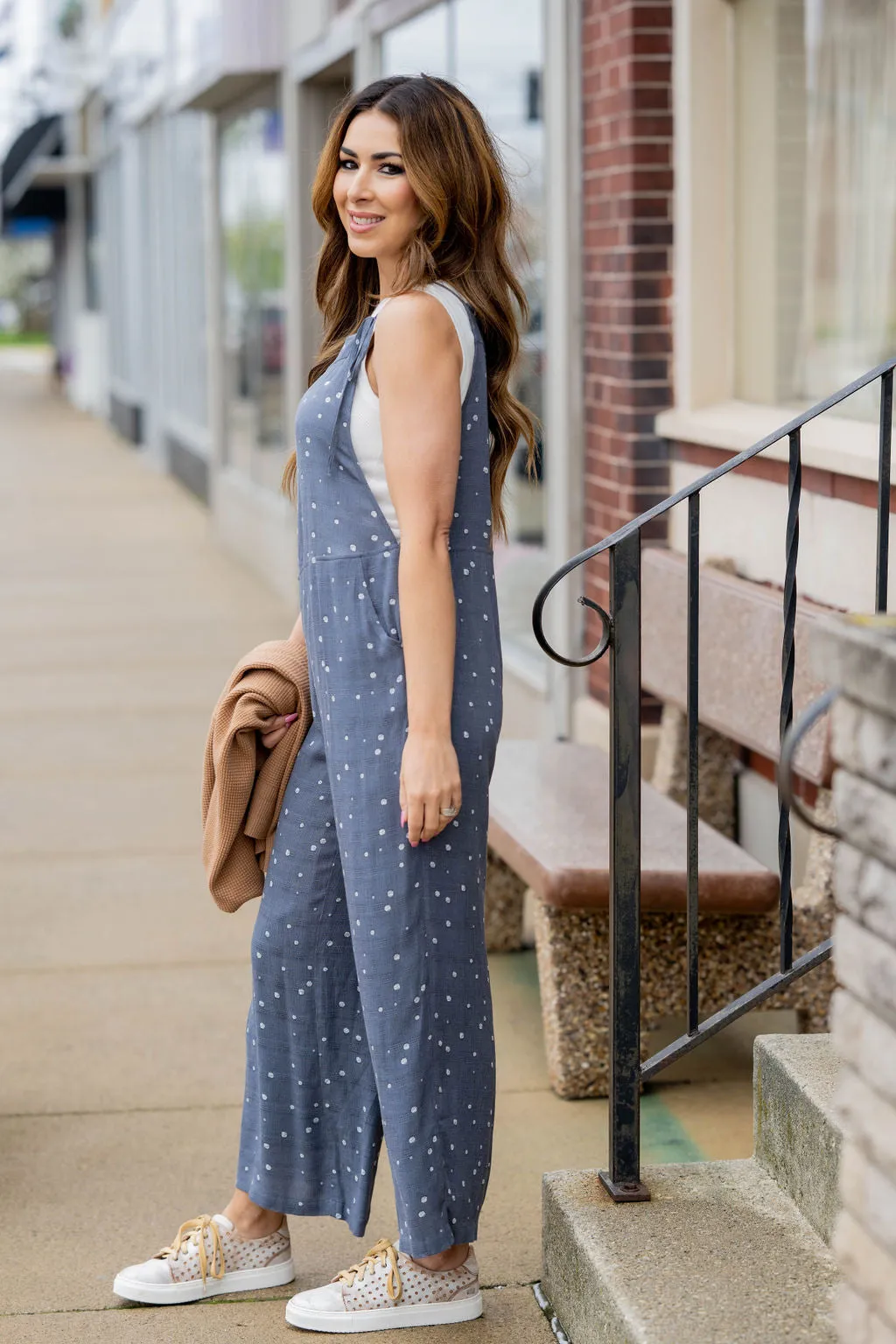 Spotted Tie Strap Jumpsuit