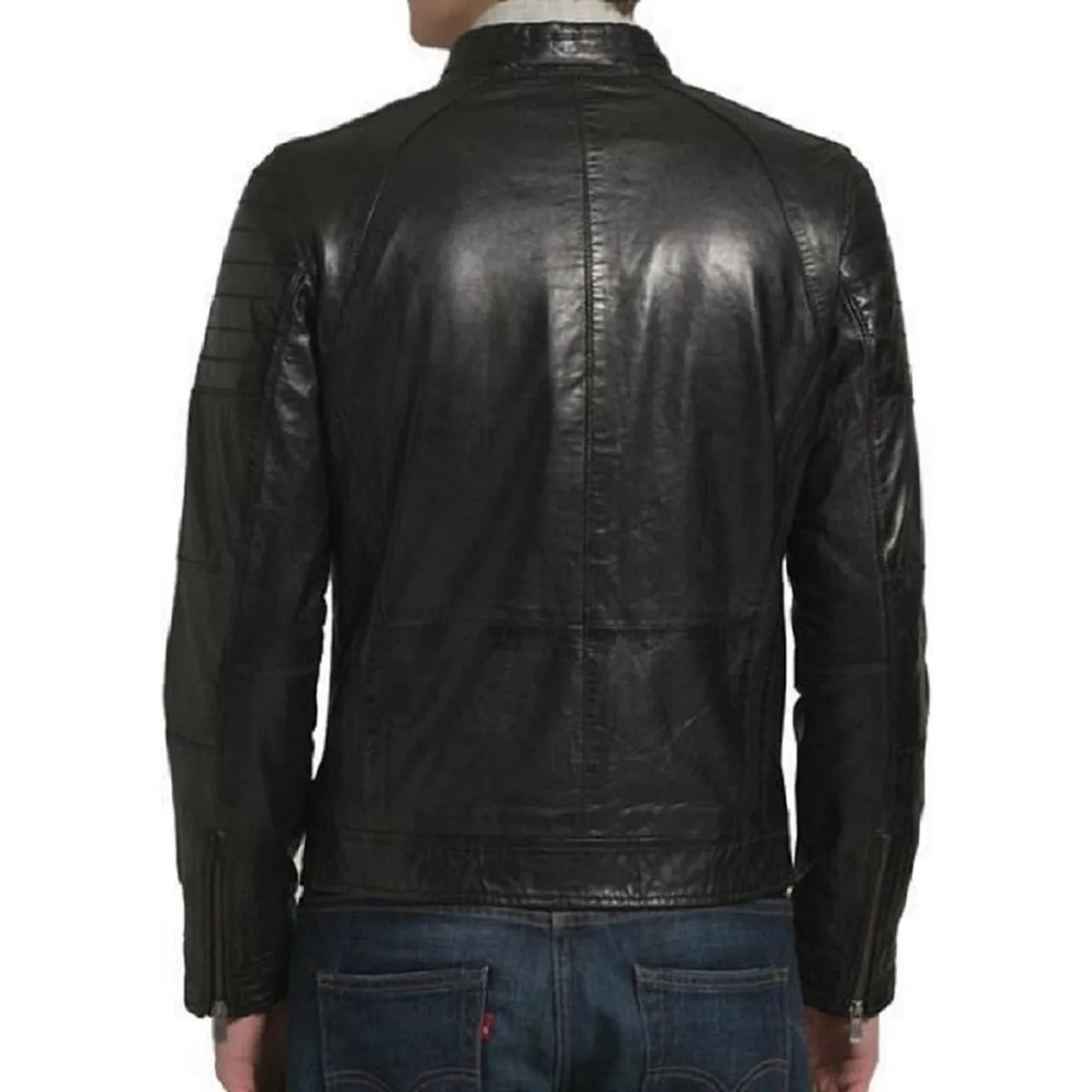 Straight Fit Black Lambskin Leather Jacket Men