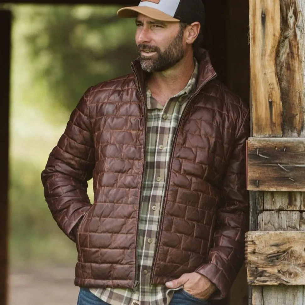 Teton Leather Light Down Jacket | Mahogany Brown