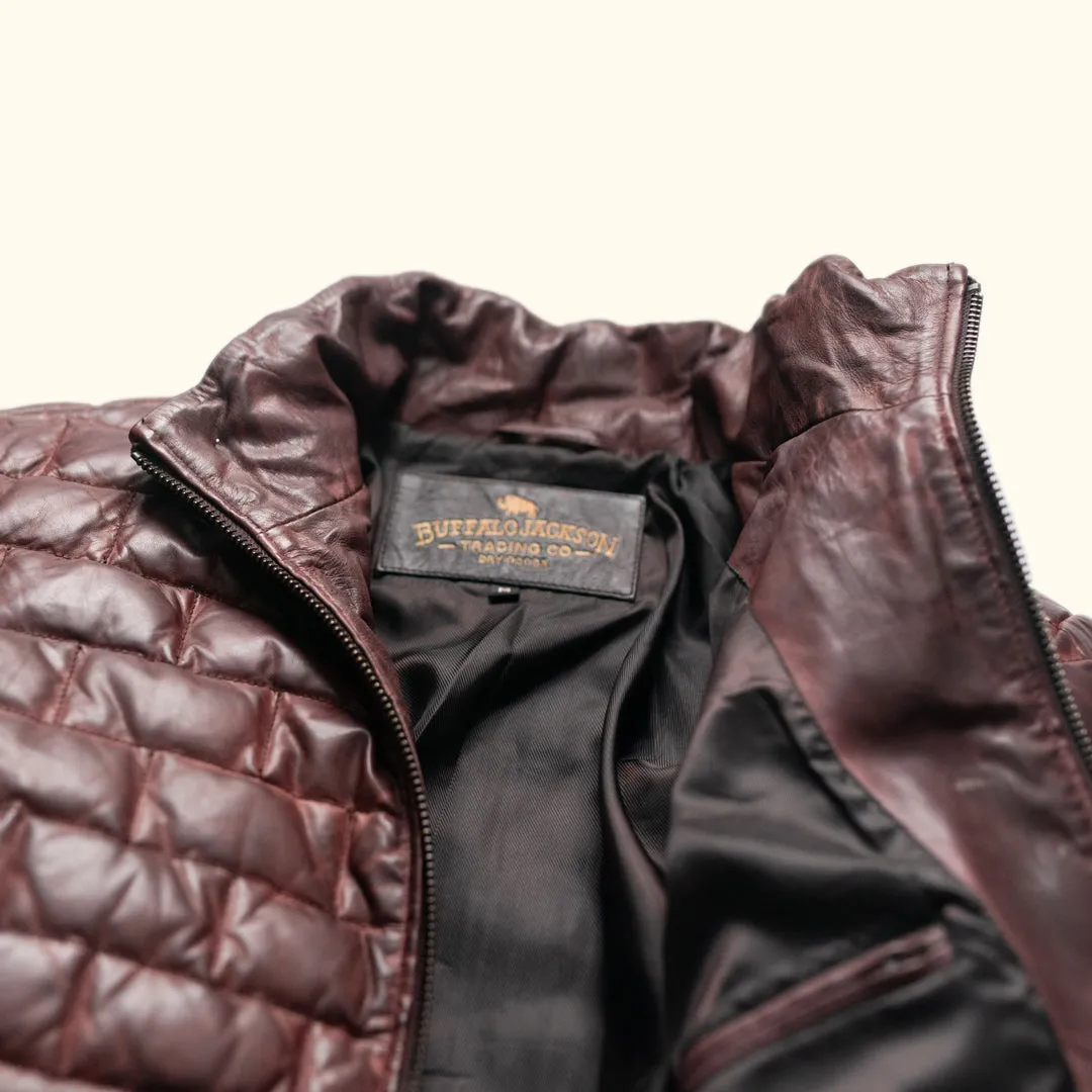 Teton Leather Light Down Jacket | Mahogany Brown