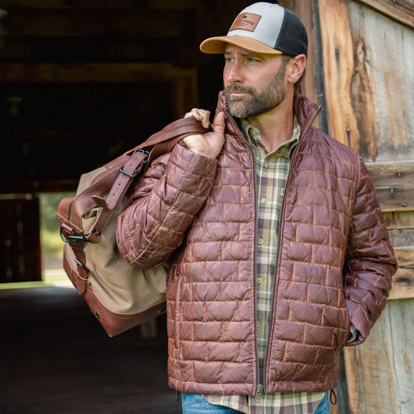 Teton Leather Light Down Jacket | Mahogany Brown