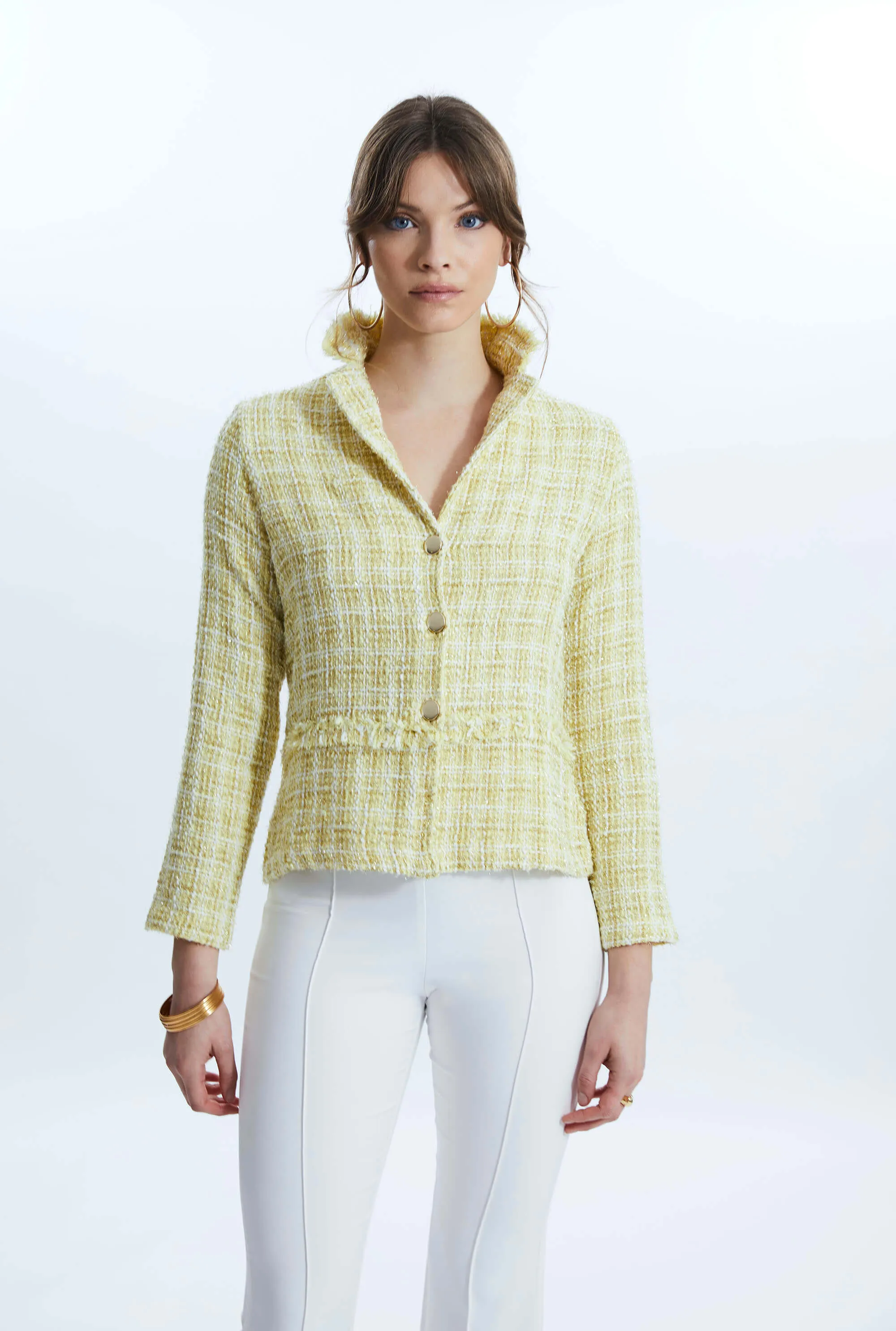 Tiered Tweed Jacket Yellow